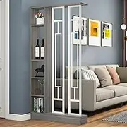 Wall Room Divider, Floor to Ceiling Wall Divider, Wood Post Privacy Screens, Room Separation Deviders Column for Daycare Studio Apartment Entrance Decor(Light Gray+White,80x24x202cm)