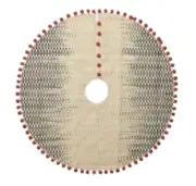MAGNOLIA HOME Chantilly Wool Blend Knit Tree Skirt Earthy Cream Gray Red Pom NEW