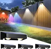 SOLPEX Solar Fence Lights Outdoor, 9 Fixed Colors ＆ Color Changing Fence Solar Lights Outdoor Waterproof IP65, LED Deck Lighting for Wall Step Patio Railing Pool Backyard Porch(4 Pack)