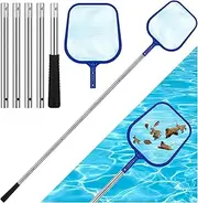 Skimmer Net with Pole 62" Swimming Pool Nets, 5 Sections Telescopic Stainless Steel Pole & Fine Mesh Netting Bag, Easily Removes Leaves Debris, for Cleaning Ponds, Hot Tub, Spas