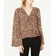 Bar 111 Leopard-Print Surplice Bell-Sleeve Women’s Top / Blouse Size XS