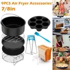 9 Pcs Air Fryer Accessories Set Cake Basket Pizza Pan Skewer Rack Oil Brush↔