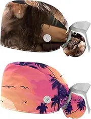 [YTYVAGT] 2-Pc,Nurse Scrub Caps,Scrub Hats with Buttons and Cotton Sweatband,Dog Reading