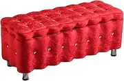 Ottoman Bench, Storage Bench for Bedroom and Hallway Square Upholstered Bed End Stool with Foam Padded Seat Storage Chest Sofa Stool Static Load 551 Lb(Red,150x40x40cm)