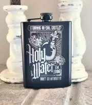 Holy Water Black Stainless Steel 8 Oz Hip Flask With Funnel Laser Engraved