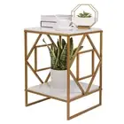 2 Tier Square Side End Accent Table Marble Vein Living Room Corner Table Art Dec