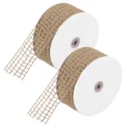 2 Pcs Mesh Burlap Wired Ribbon, 2.5 Inch x 30 Yard Natural Jute Ribbons Khaki