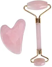 Jade Face Roller & Gua Sha Set, Facial Beauty Roller and Face Massager Skincare Tools, Anti Aging, Reduce Wrinkles and Relieve Muscle Tension, Crystal Pink