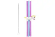 Joie Unicorn 6 Piece Silicone Straw Set with Holder & Cleaning Brush