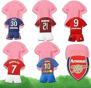IKOJING 6Pcs Football Jersey Silicone Molds, No.9 Jersey Chocolate Fondant Molds, for Sports Theme Party Cake Decoration, Candy, Chewing Gum, Flower Paste, Dough, Resin, Pendants, Keychains, Clay