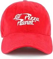 [Disney] Concept One Mens Pixar Toy Story Pizza Planet Delivery Embroidered Logo Cotton Adjustable with Curved Brim Baseball Cap, Red