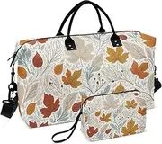 [ZRYSMY] Retro Leaves Autumn Duffel Bag for Traveling, Travel Bag Gym Bag, with Multiple Interior Pockets Shoulder Weekender Bag for Women Men with Toiletry Bag 20.5L x 1.9W x 13.8H, Multi-Colored, one