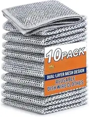 Steel Dish Scrubber Wire Cloth – 10 Pack Non-Scratch Cleaning Pads for Kitchen Utensils, Sinks, Counters – Reusable & Durable Scouring Pads