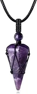 [MAIBAOTA] Crystal Necklace for Men Women Adjustable Rope Healing Crystal Stones Pendant Necklace Natural Reiki Quartz Gemstone Jewelry