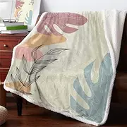 CVBFDB Geometric Plant Print Sherpa Blanket Cashmere Throw Blankets Sofa Cover Home Decor Quilt Picnic Blanket(125X150CM)