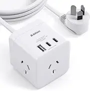 Addtam USB Power Board, PD 20W Fast Charging Cube, Outlet Extender with 3 AC Outlets,1 USB A and 2 USB C Ports, No Surge Protection Power Strip,1.2M Extension Cord for Home, Office,Travel, Cruise