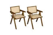Set of 2 Levede Wicker Dining Chair Wooden Walnut
