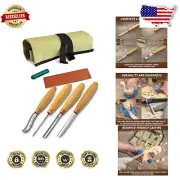 Complete Wood Carving Chisel Set with Leather Strop & Rolling Pouch - 10" Long