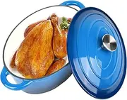 [Kerilyn] 4.5 QT Enameled Oval Dutch Oven Pot with Lid and Dual Handles, Cast Iron Dutch Oven for Cooking, Bread Baking, Non-stick Enamel Coated Cookware (Blue)