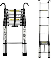 Attic Access/RV Telescoping Ladder with Hooks, Aluminium Folding Telescopic Ladder 8 12.5 15 16 16.5 20 Ft, Extension Ladder for Home, RooTop Tent & Outdoor