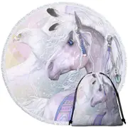 Winter Solstice Dazzling Native American White Horse Round Beach Towel