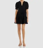$118 Aqua Dresses Women's Black Embroidered V-Neck Peasant Mini Dress Size Small