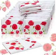 Geyee 50 Packs Facial Tissue Packs Travel Tissues Size Disposable Pocket Tissues Bulk Slim Tissues Wallet Wedding Tissues for Guest Travel Purse Supplies, 500 Sheets 3 Ply(Poppy)