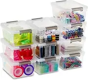 Citylife 10 Pack Small Storage Boxes with Lids Plastic Storage Boxes Stackable Storage Box with Handles, Clear 17.7x13x8.2cm