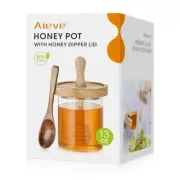 Honey Pot and Dipper Lid Set,13oz Glass Honey Honey Jar with Dipper Lid Spoon