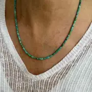 Tiny Micro 3mm Kingman Turquoise Beaded Necklace, Turquoise Heishi Bead Necklace