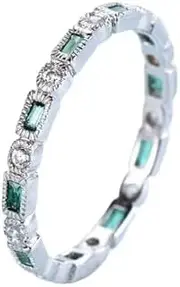 [Generic] 1ct Baguette Cut Created Green Emerald Stackable Eternity Women Band White Gold Plated