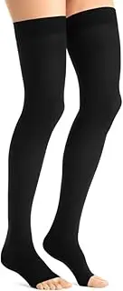 JOBST Maternity Opaque Thigh High Compression Stockings, 20-30 mmHg Firm Support for Aching Legs During Pregnancy, Open Toe, Black, Large