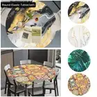 Round Tablecloth Elastic Edge Design Table Cloth Reusable Table Cover Protector@