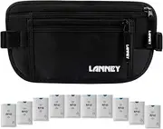 [LANNEY] Travel Money Belt RFID Blocking for Men Women Waist Wallet with 10 RFID Sleeves