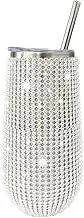 MYHOBBY Bling Rhinestone 6 Ounce Stainless Steel Champagne Flutes,Double Insulated Reusable Small Tumbler Cup for Party,Silver