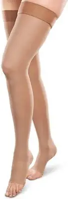 Ease Opaque Open-Toe Thigh Highs - 20-30mmHg Moderate Compression Stockings (San