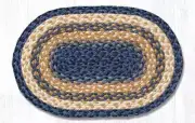 2 Braided Jute Oval Placemat/Trivet/Swatch. LIGHT,DARK BLUE/MUSTARD. Earth Rugs