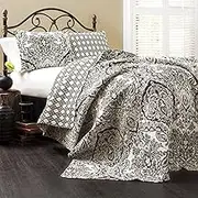 Lush Decor Aubree 3-Piece Quilt Set, King, Black/White