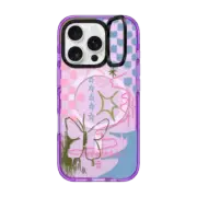 iPhone 16 Pro Impact Ring Stand Case MagSafe Compatible Checkered Butterflies