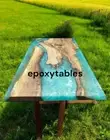 36"x24" Blue Epoxy Resin Top Dining Table Live Edge Console Bar Desk Home Decors
