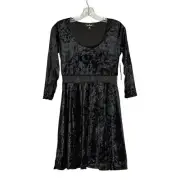 Lulus Wish List Black Crushed Velvet Skater Dress Size M NWT Sheer Cutout Waist