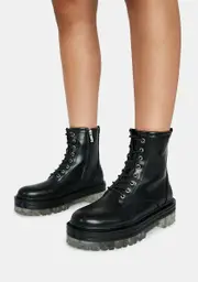 [AZALEA WANG] Noir Possy Lace Up Ankle Boots