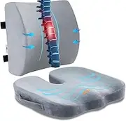 Seat Cushion/Lumbar Support Pillow for Chair, Premium Memory Foam Pillows Car Washable Cover Seat Chair Cushions, Breathable & Adjustable, Ideal for Low Back Pain Relief and Long Sitting Hours, Grey