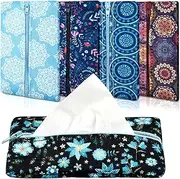 [Sherr] 5 Pieces Tissues Purse Pocket Tissue Holder Reusable Travel Pouch Fabric Zipper Enclosed Small Size Flower Pattern Holder for Purse Coins for Christmas, 5.25 x 3 Inches (Floral Style)