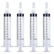 10ML Luer Lock Syringe 4 Pack Plastic Sterile Syringes Without Needle, for Liquid, Oral, Measuremen Transparent