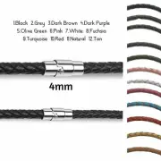 4mm Braided Leather Necklace with Stainless Steel Magnetic Clasp Men's Women's