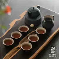 在飛比找momo購物網優惠-【陸寶Lohas Pottery】旋轉壺功夫茶組九件式 黑/