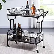 IHOMDEC Rolling Kitchen Serving Cart Bar Buffet Cart, 2 Tier Storage Industrial Bar Cart with Shelf on Wheels, Grey