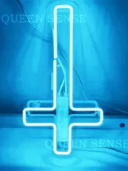 14"x6" Upside Jesus Cross Aqua Blue Neon Sign Acrylic Light Lamp Artwork ZS1605