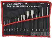 14 Pc Heavy Duty Punch & Chisel Set w/ HD Pouch Pin Center Taper Punches
